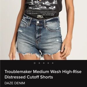 Daze Denim Distressed High-Rise Jean Shorts - Medium Blue